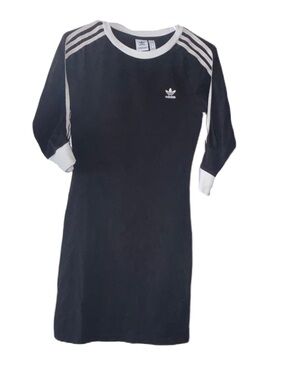 Adidas Black Sporty Mini Dress with White Stripe Accents 3/4 sleeve Women’s S
